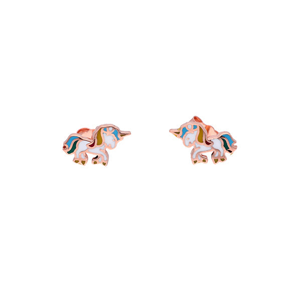 18KT Gold White Unicorn Earrings for Kids