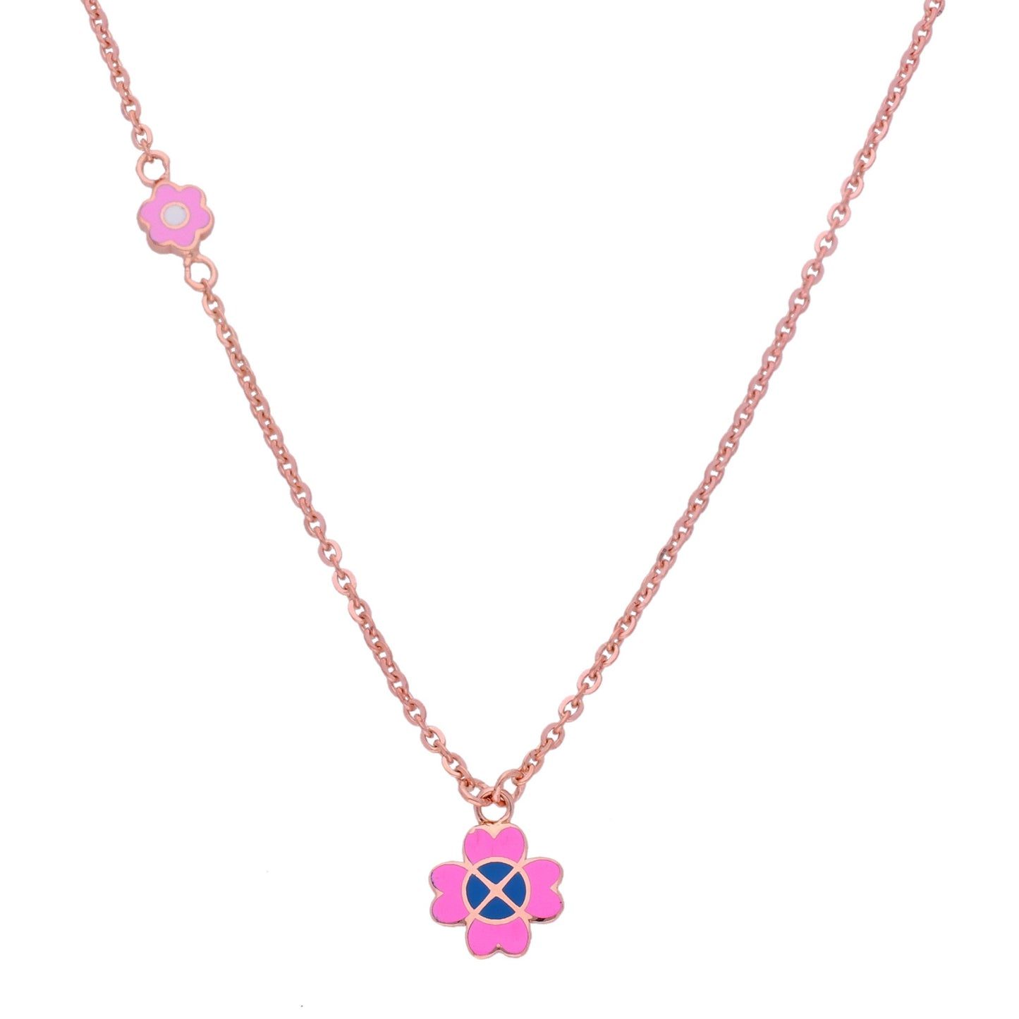 18KT Gold Pink Clover Flower Chain for Kids